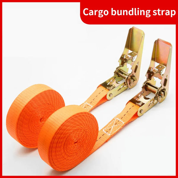 Heavy-duty ratchet tie-down strap with metal buckle
